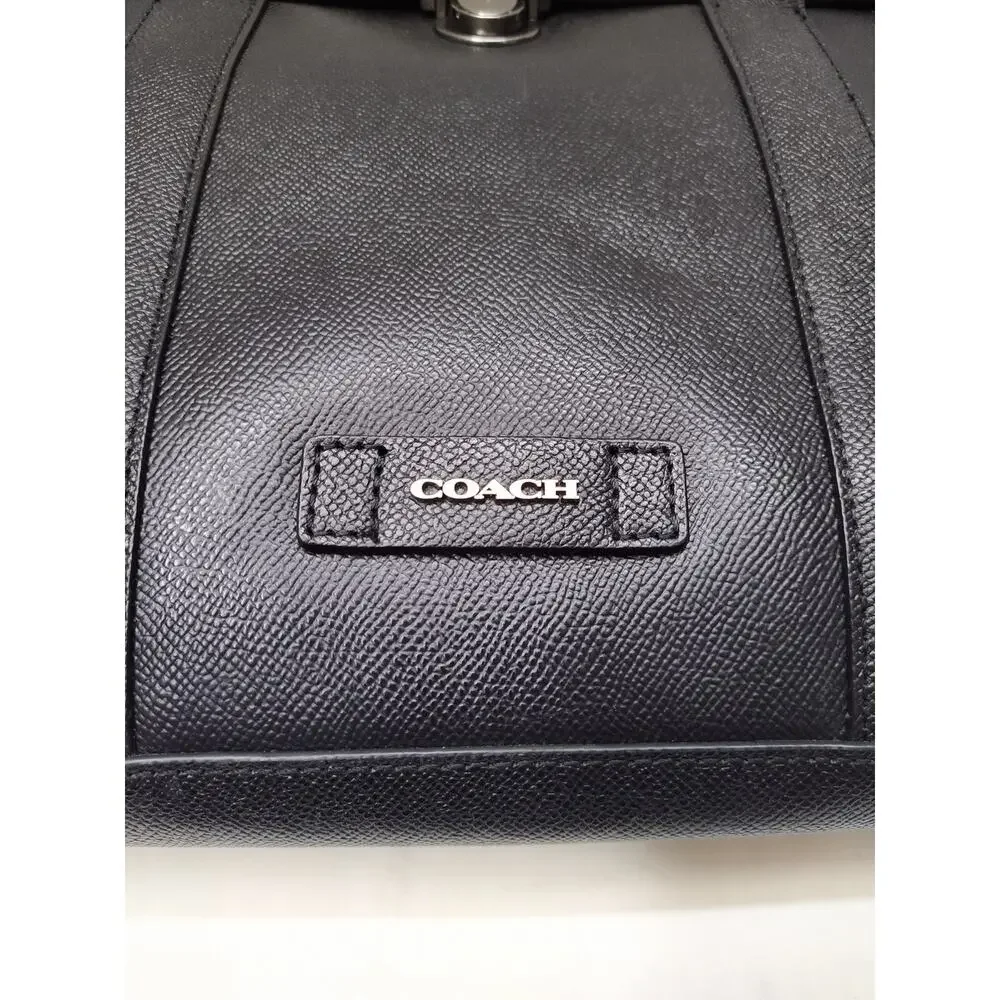 Coach Black Leather Double Handles Pushlock Briefcase Messenger Bag